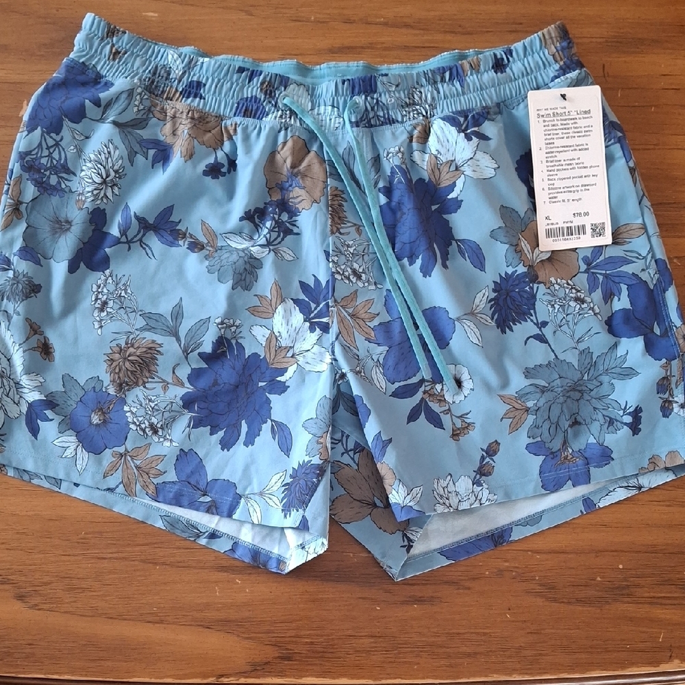 lululemon athletica Blue Floral Swim Trunks